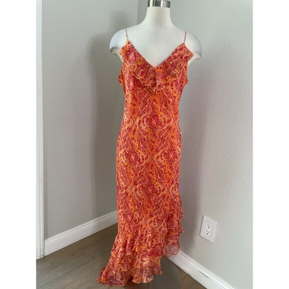 Vintage Y2K I.C.E. Womens 14 100% Silk Maxi Dress Ruffle Asymmetrical Hem Fairy - Picture 1 of 11